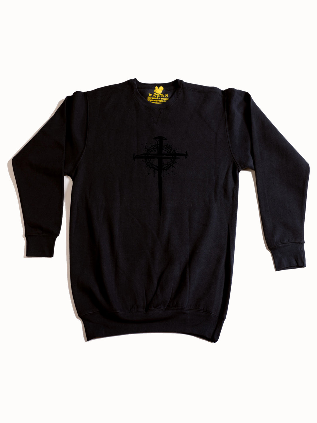 Cross with Crown Logo Black Crewneck Sweatshirt