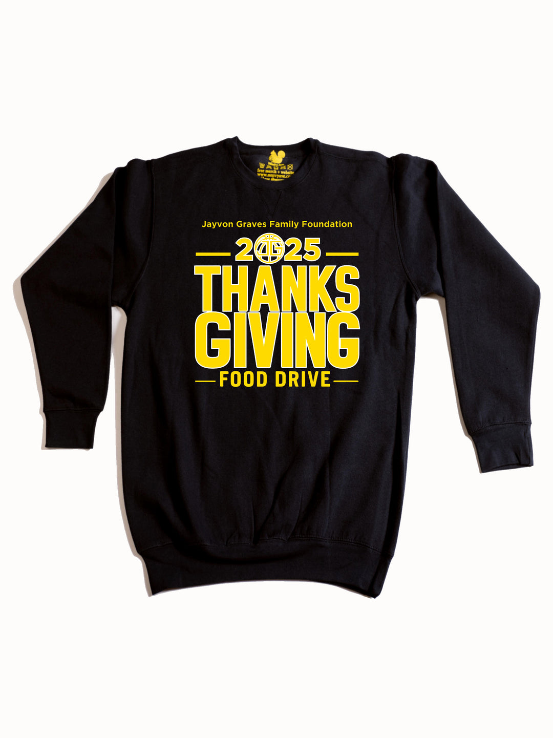 Jayvon Graves Foundation 2025 Thanks Giving Yellow R Crewneck Sweatshirt