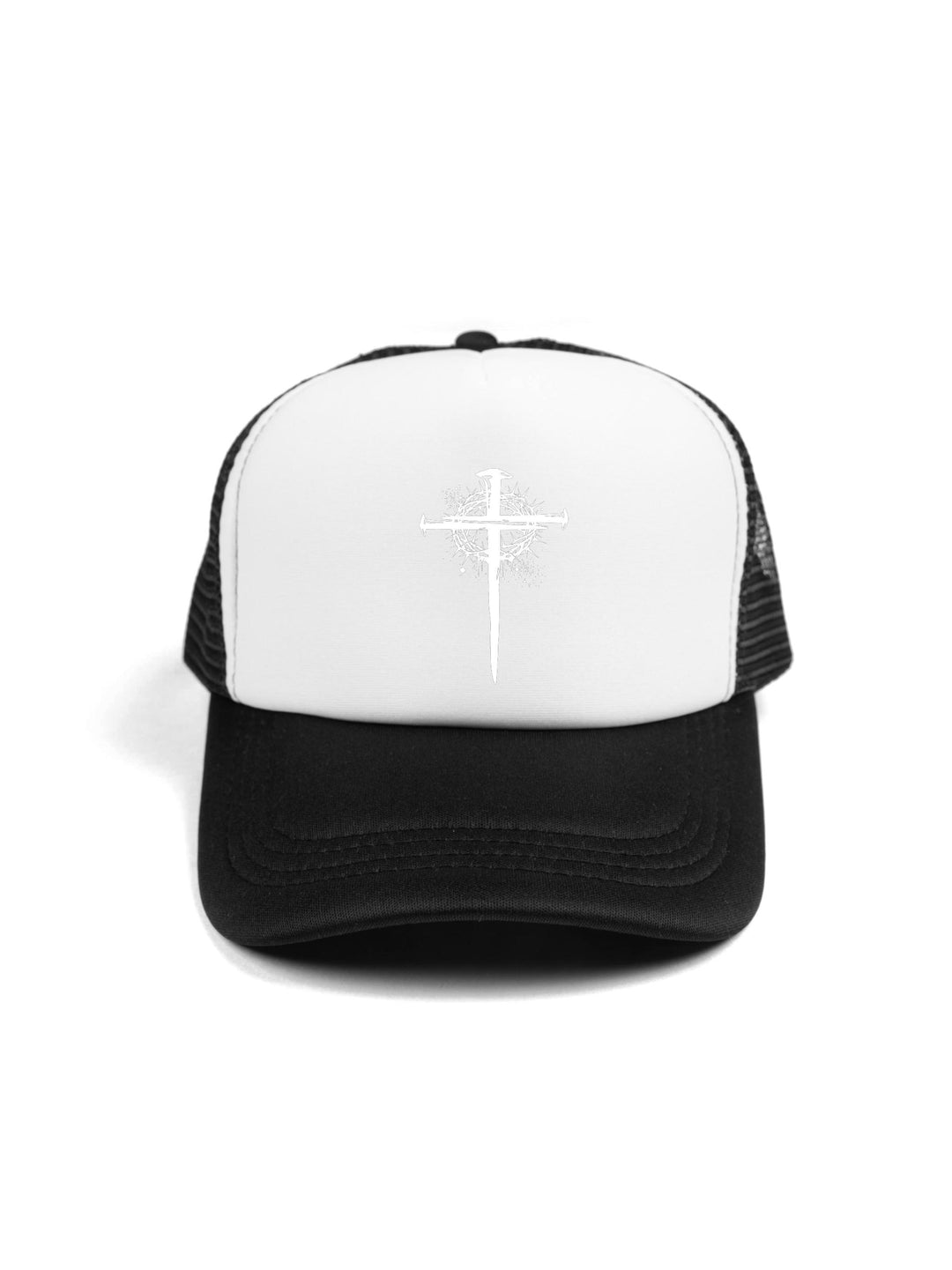 Cross with Crown Logo White Trucker Hat